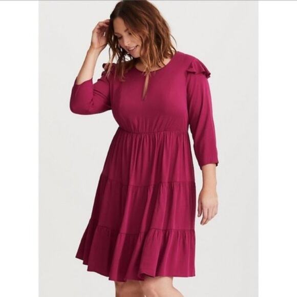 TORRID Pink Challis Tiered Skater Dress Plus 4X - Picture 5 of 9